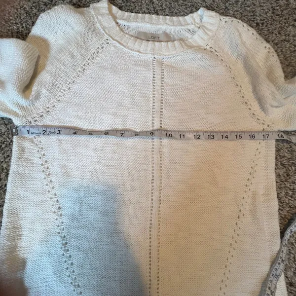 LOFT Cream Knit Sweater Long‎ Sleeve Crew Neck Women's Size S - Image 3