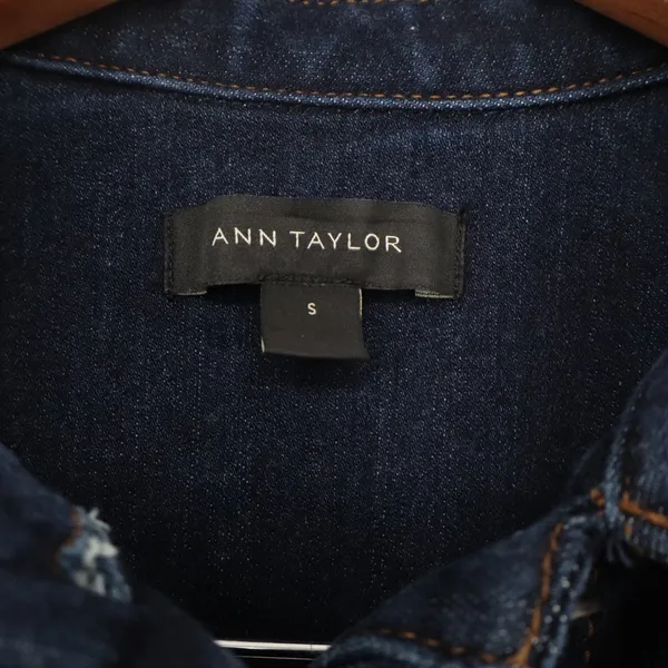 Ann Taylor Jacket Womens S Dark Blue Stretch Denim Trucker Excellent - Image 2