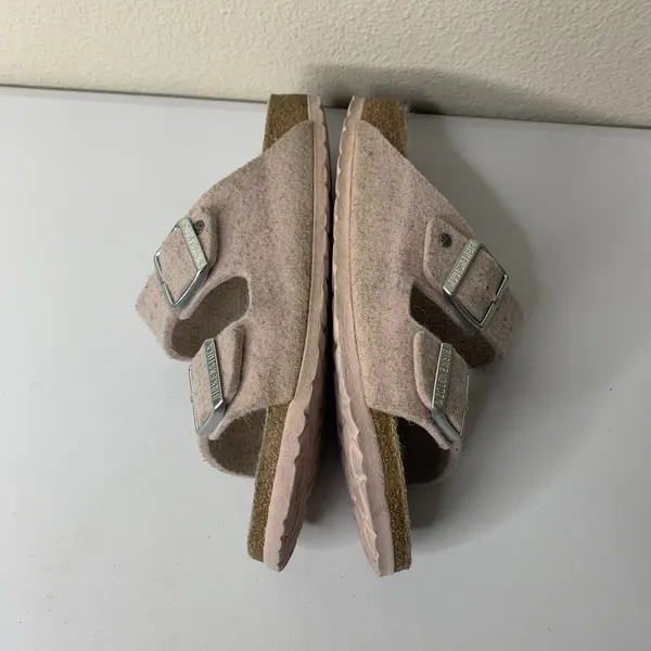 Birkenstock Arizona Shearling Sandals Sz 37 US 6 Pink Suede Fuzzy Wool Slides - Image 5
