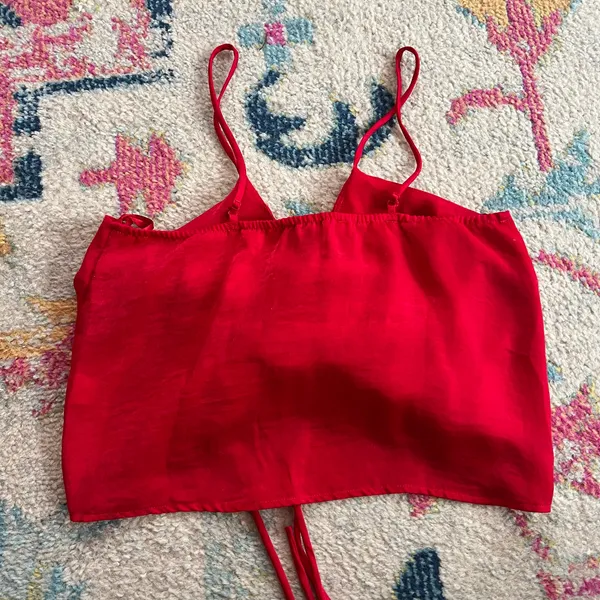 Monteau Satin Ruched Red Tank Top Size Medium - Image 4