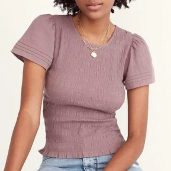 Madewell Lucie Flutter-Sleeve Smocked Bodice Top - Fig Size M - Image 3