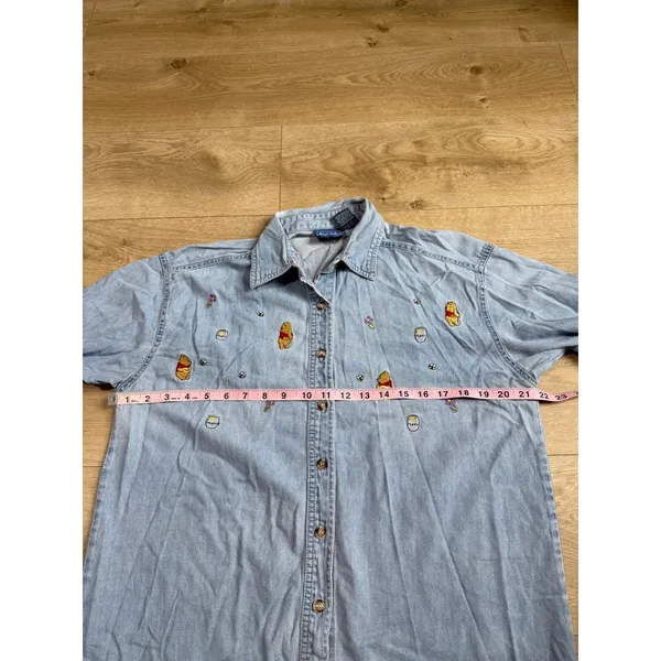 Winnie the Pooh Disney Store Vintage Embroidered Denim Shirt Sz M Hunny Pot - Image 6