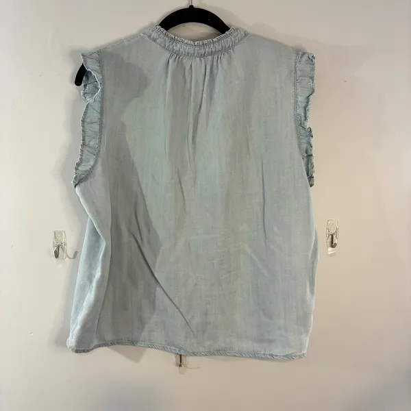 Velvet Heart Chambray Top Ruffle Sleeveless Tie Neck Casual‎ Casual Blouse-L - Image 3