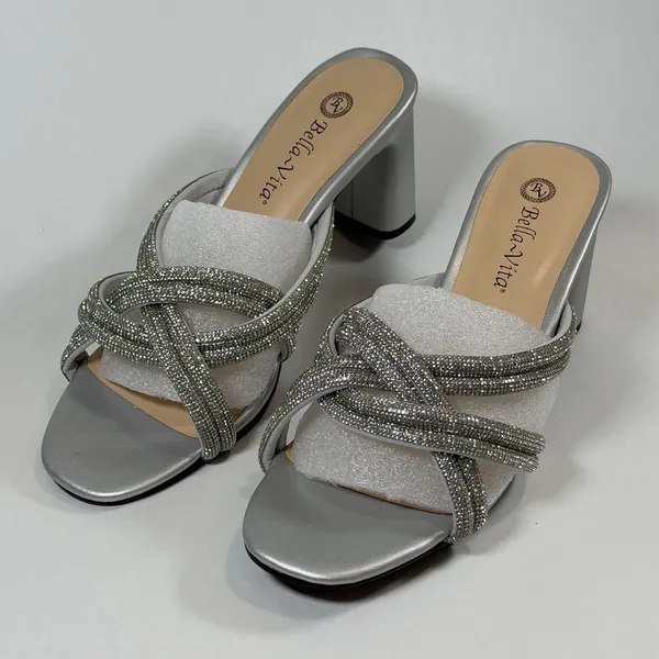 Bella Vita Size-7M W Women's Heels Carmen Silver Micro Suede Stones Sandals‎ - Image 3