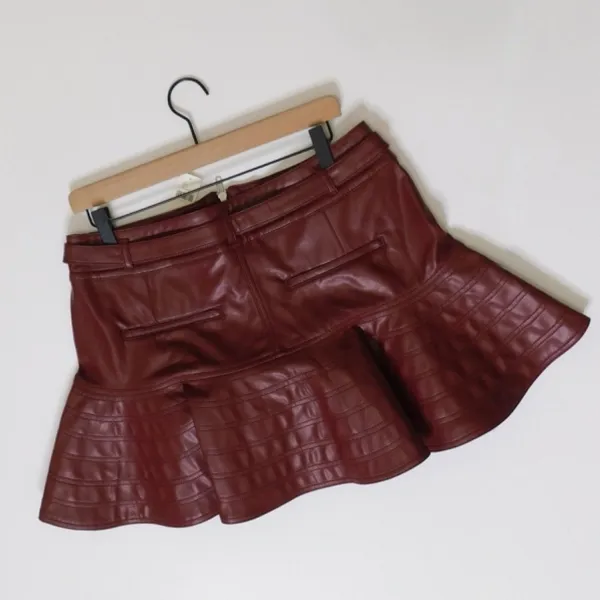 NWT!! Anthropologie PILCRO Fit-and-Flare Faux Leather‎ Mini Skirt Wine Moto 12 - Image 8