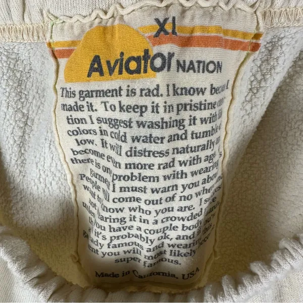 Aviator Nation Rainbow Lightning Bolt Sweatpants Joggers Cream Vintage White XL - Image 5