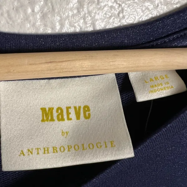 Maeve Anthropologie Ismene Navy Blue Metallic Cap Sleeve Drop Waist Midi Dress L - Image 7