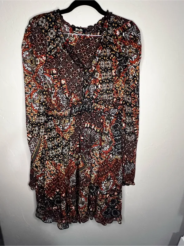 Miss Me Chiffon Patchwork Prairie Earth Tiered Ruffle Boho Cowgirl‎ Mini Dress - Image 2