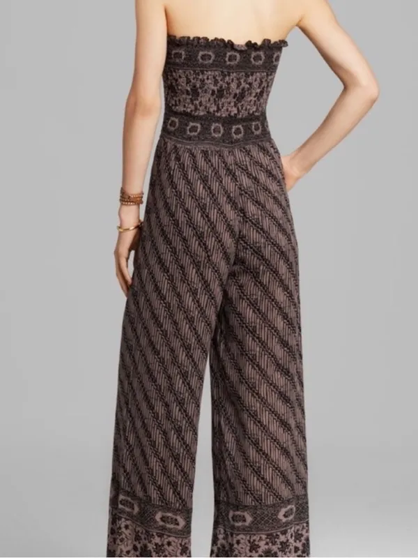 Free People Vintage Boho Jumpsuit Pantsuit Strapless Halter Medium Wide Leg - Image 2