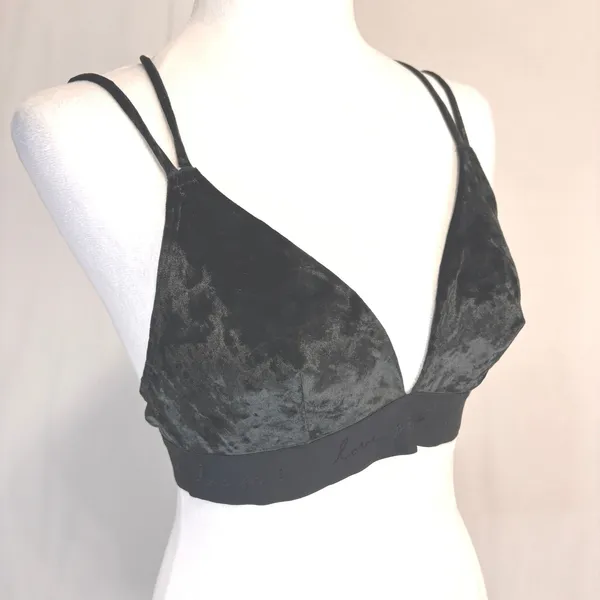 Pink Victoria's Secret Bralette Womens Small Black Crushed‎ Velvet Strappy Back - Image 2