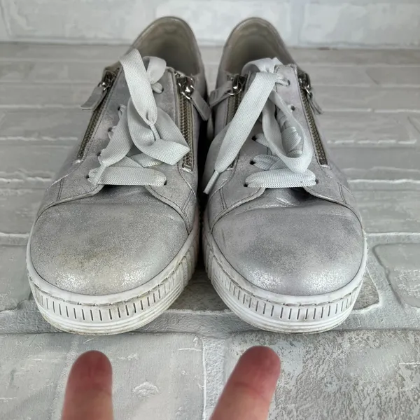 Gabor Platform Sneakers Womens 8 Silver Leather Metallic Lace Up Zip Comfort - Image 10