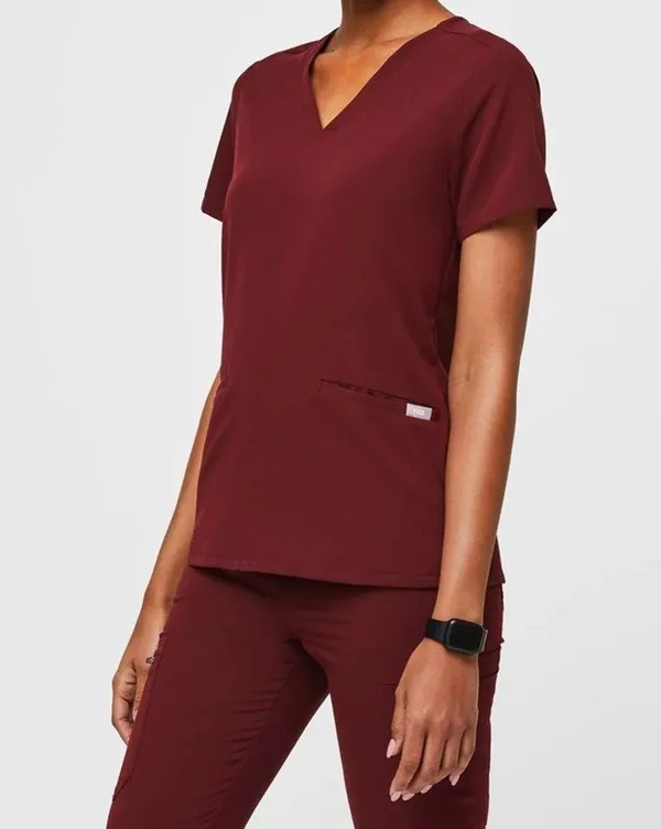 Figs Casma 3 pocket v neck scrub top small burgundy - Image 8