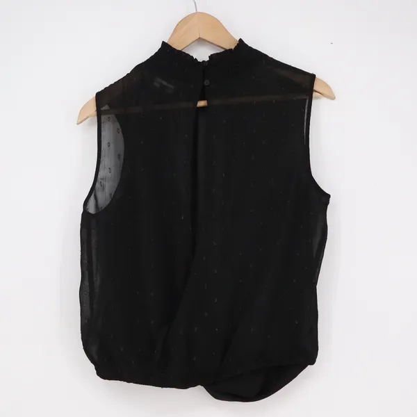 Express Black Swiss Dot Mock Neck Sleeveless Blouse Keyhole Back Medium - Image 4