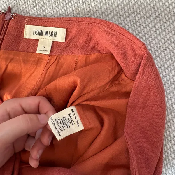 Fashion On Earth Coral Orange Linen Button Mini Skirt Sz Sm - Image 3