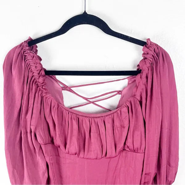 ALTAR’D STATE Satin Blousin Back Lace Tie Long Sleeves Dress Medium Milkmaid - Image 9