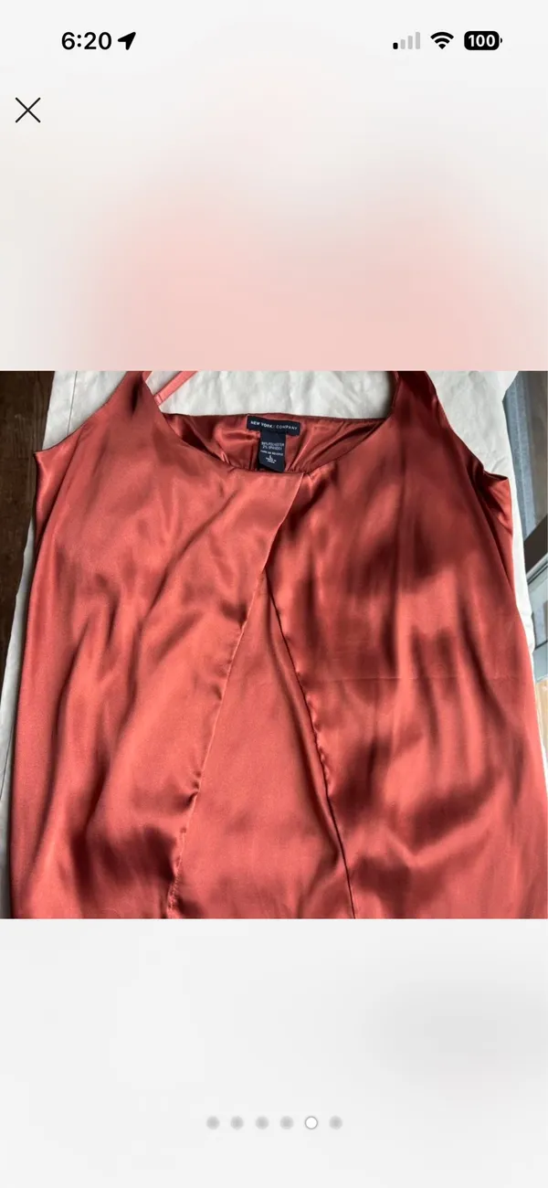 New York & Company Burnt Orange/Rust Satin Cami Top Size L Y2K 1990's Going Out Party Day-to-Night Classy Layers Resort Vacation Date Night Silky - Image 5