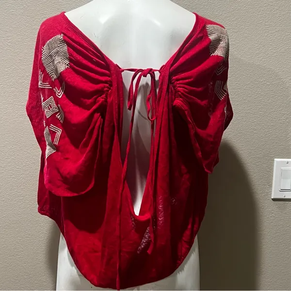 Free people tan embroidered open back blouse - Image 4