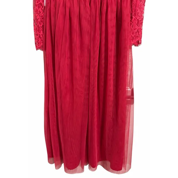 Little Mistress Lace Long Sleeve High Neck Maxi Dress‎ Red Women's Size 6 - Image 6