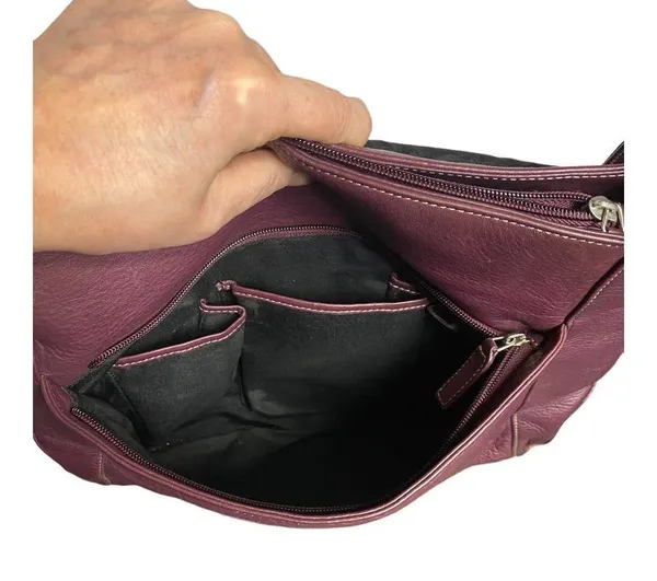 Levenger Shoulder Bag Large Medium Maroon Burgundy Fold Over Chic Purse Saddle - Image 10