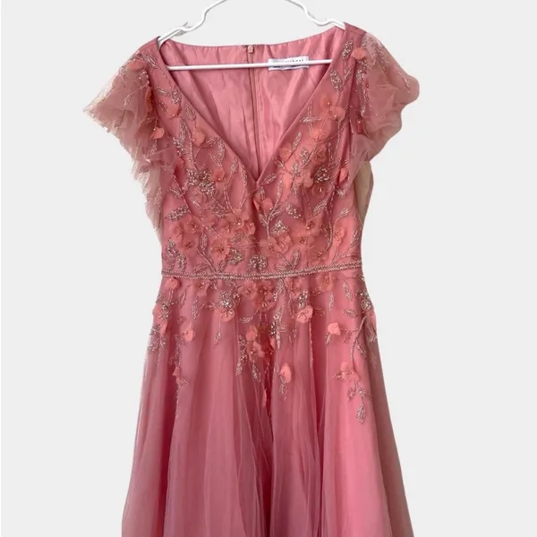 NEW Mac Duggal 11224 - Pink V-Neck‎ A-Line Prom Gown Maxi Dress Size 8 - Image 5