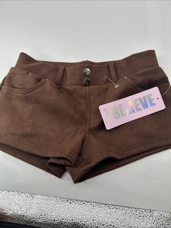 Brown Women's Suede-Look High-Waist Shorts - Image 12