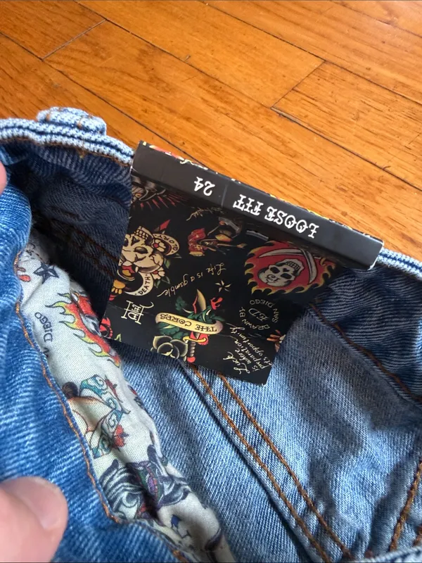 NEW Ed Hardy Light Blue Embroidered Wide Leg loose fit Women's Jeans 24 - Image 5