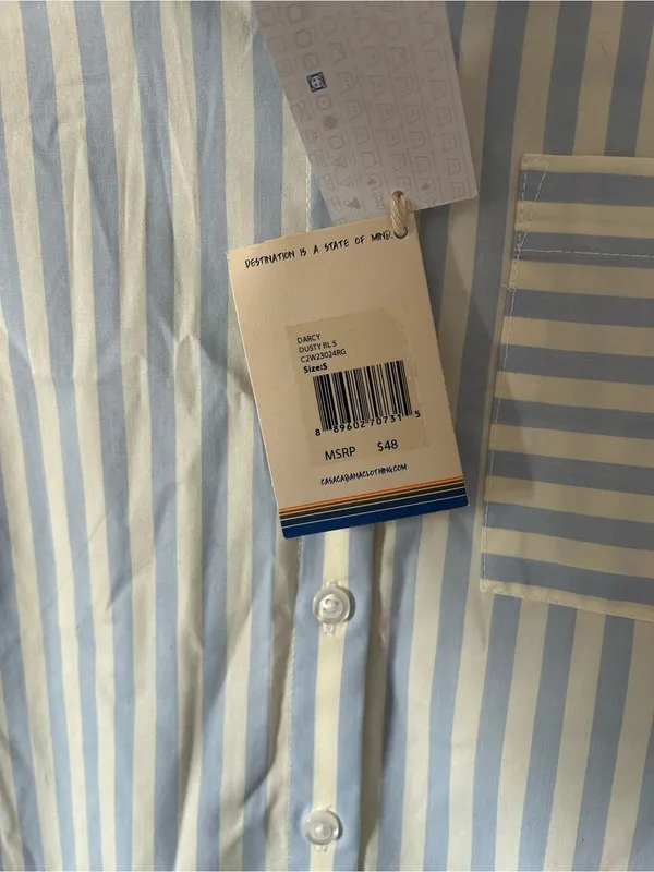 Casa cabana blue and white striped button down shirt sz small - Image 3