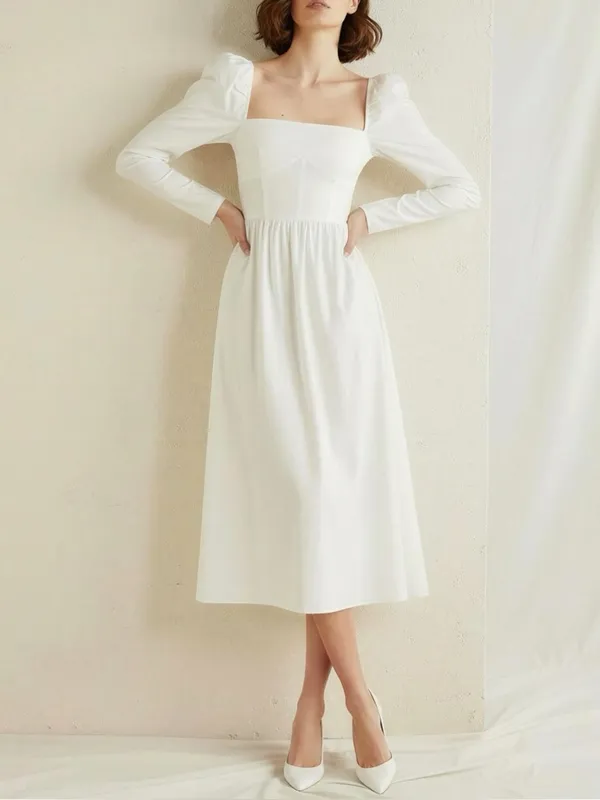 REFORMATION Luce Long Sleeves Cotton Poplin Midi Dress, White, 0 (US) - Image 2