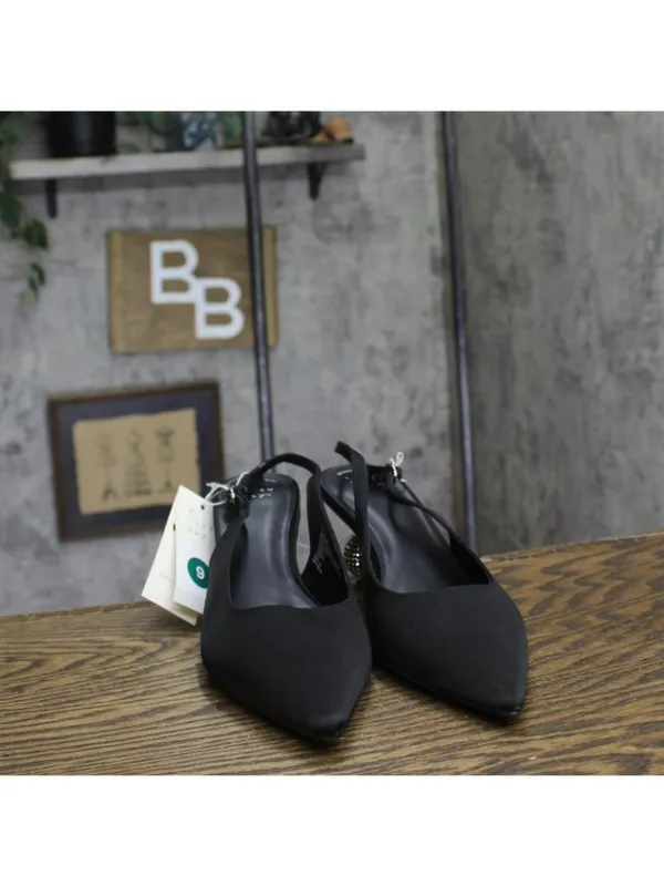 A New Day Womens Simone Rhinestone Ball Heels Disco Slingback Satin Black 9M - Image 3