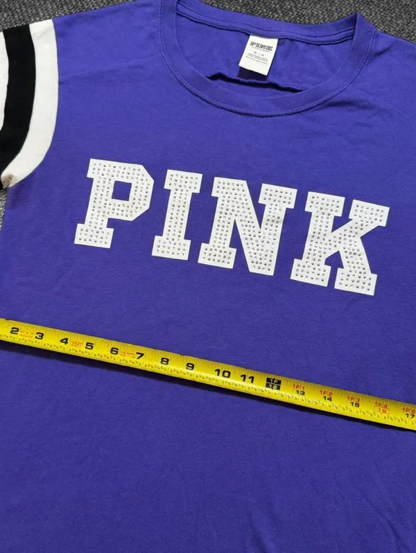 PINK Victoria’s Secret Purple Cotton Rhinestone Tee M - Image 5