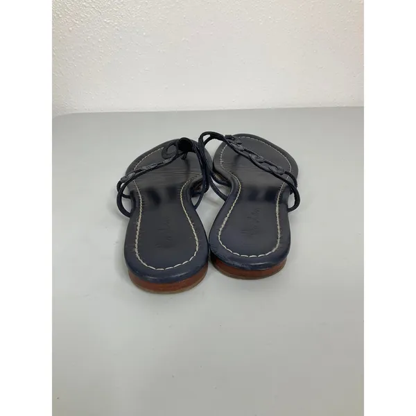 Boden‎ Womens Navy Blue Leather Interlocking Circle Thong Flat Sandals Size 41 - Image 5