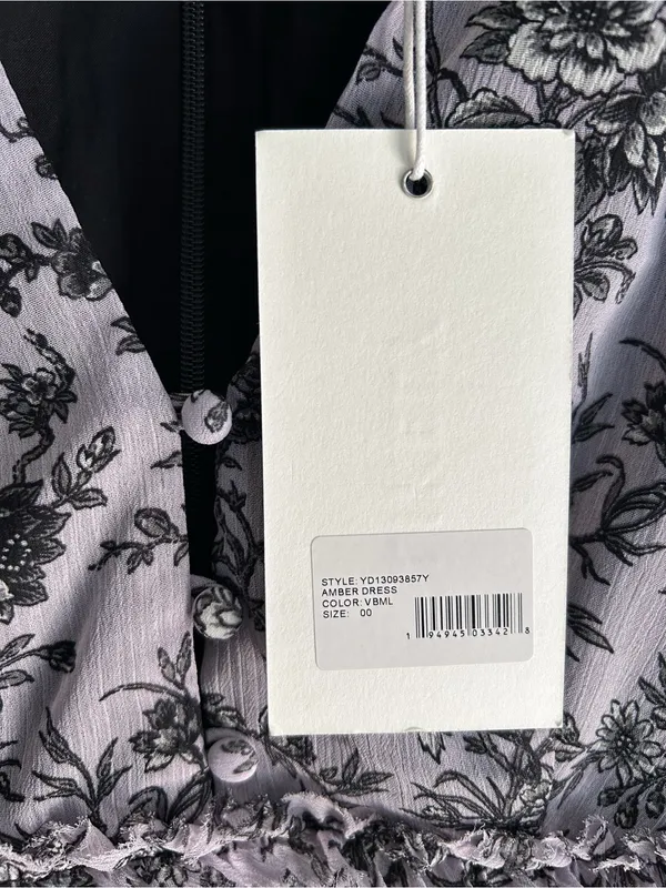 LIKELY Amber Dress Lavender Black Floral Ruffle Long Sleeve Mini Dress 00 NWT - Image 3