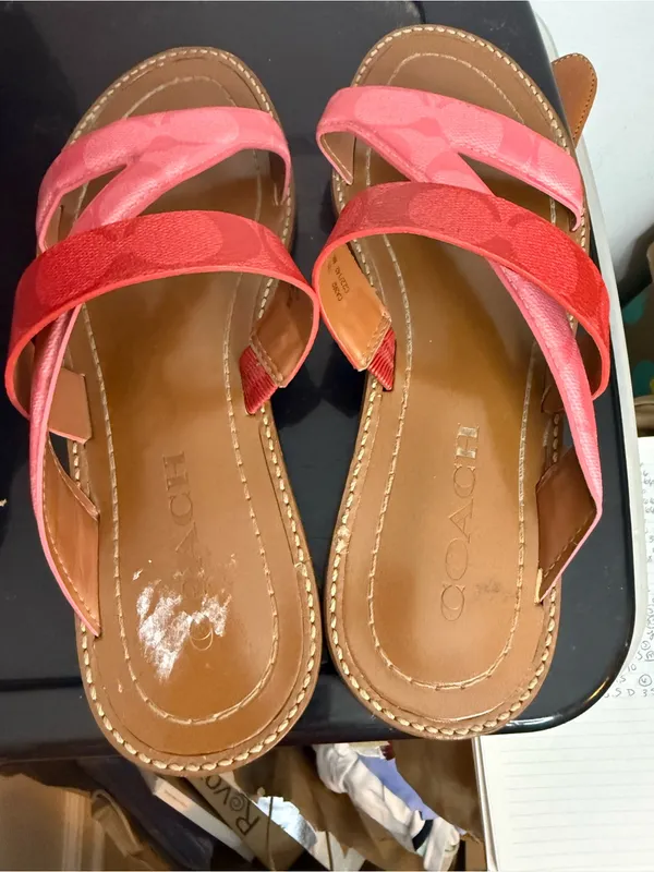 Coach Pink Leather Harlan Crossover Sandals - Image 7