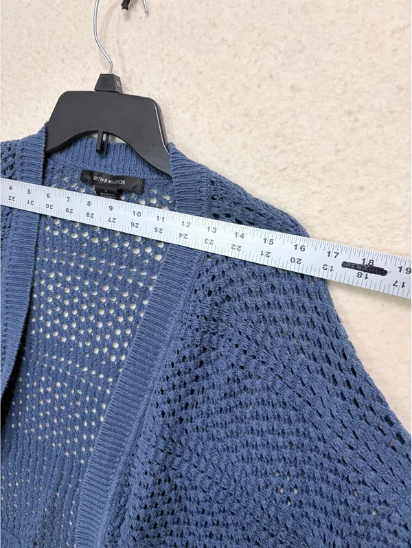 89th & Madison Size S Blue Open Knit Cropped Shrug Cardigan Sweater - Image 6