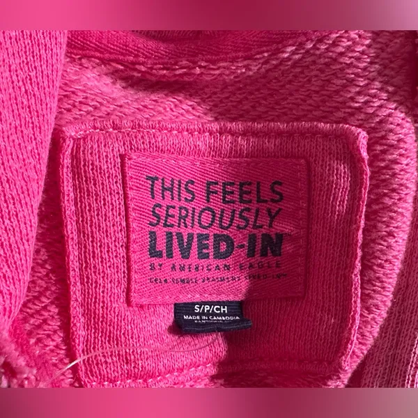 American Eagle Womens Hoodie This Feels Seriously Lived In Zip Up Pink Small NWT - Image 8