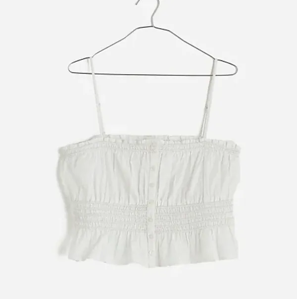 Madewell Smocked Button-Front Top in Poplin in Eyelet White Size Small NWT - Image 5