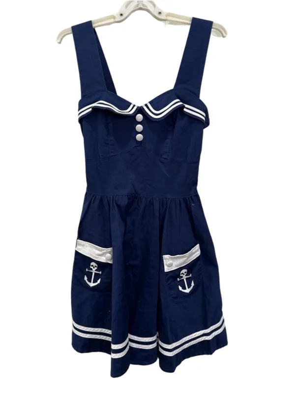 Hell Bunny Navy White Sailor Mini Dress Women's Size S - Image 2