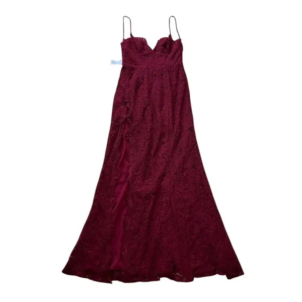 Fame and Partners The Everett Gown Floral Lace High Slit Maroon Red 0‎ - Image 3