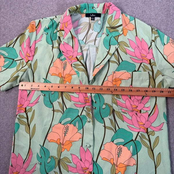 Lulus Women's Small Totally Tropical Light Green Floral Button Up Shirt Dress - Image 7