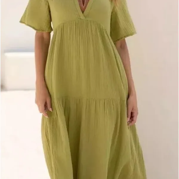 Anthropologie The Kallie Flowy Olive Green Maxi Dress XS Guaze New NWT BOHO HTF - Image 5