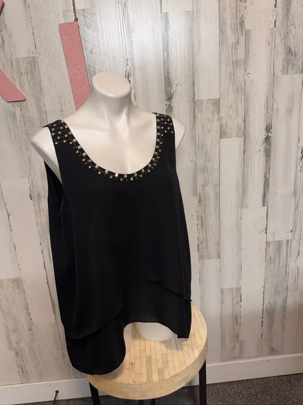 New York & Company Layered Chiffon Tank Top Womens XL Black Studded Blouse - Image 7