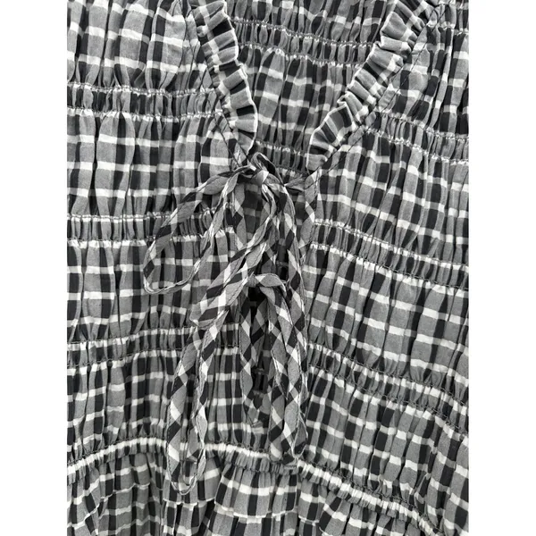Rails Portia Ash Seersucker Gingham Smocked Tie Front Peplum Top Black White‎ M - Image 6