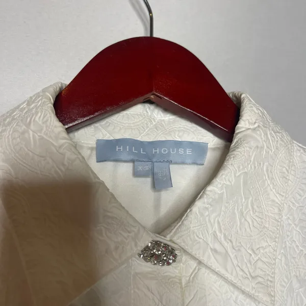 Hill House Rosalind White Jacquard Rhinestone Button Collar Mini Dress XS - Image 3