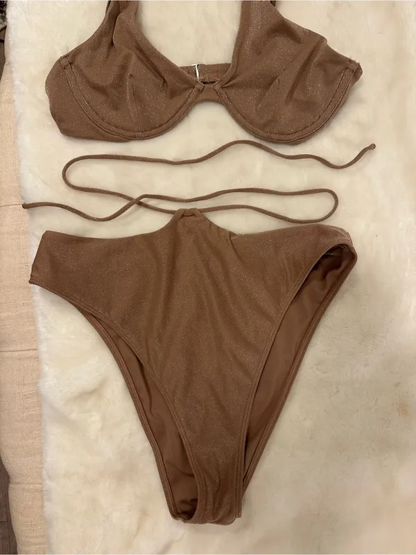 Abercrombie & Fitch swim suit metallic Sparkle Brown Underwire Bikini Set Size m - Image 3