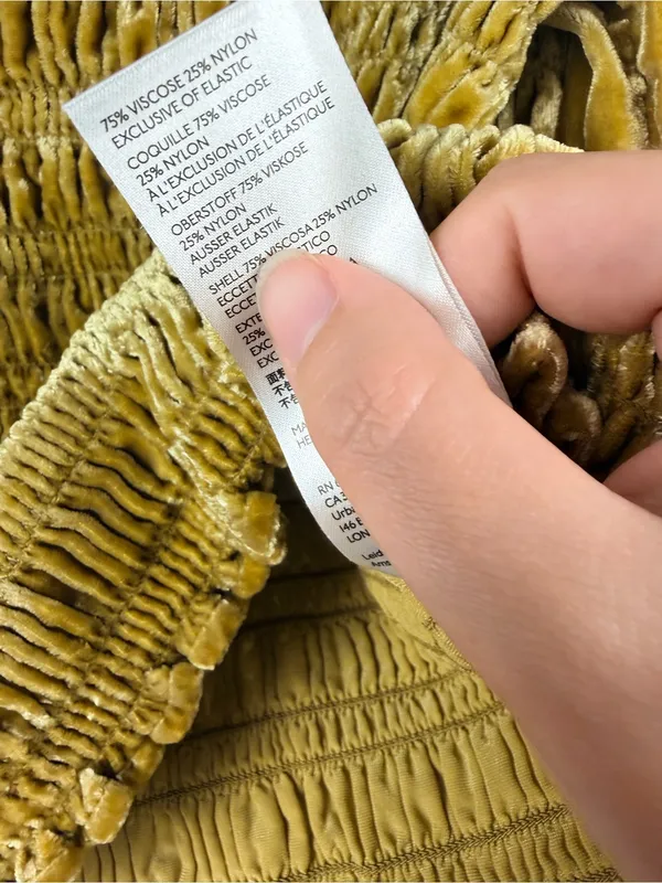 Anthropologie Puff-Sleeved Velvet Blouse in mustard yellow green size medium - Image 7