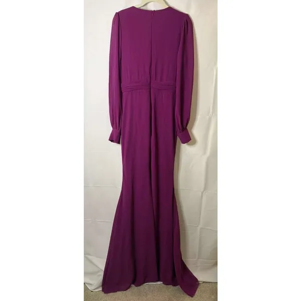 Faeriesty Surplice Neck Lantern Sleeve Chiffon Mermaid Dress in Purple sz Medium - Image 3