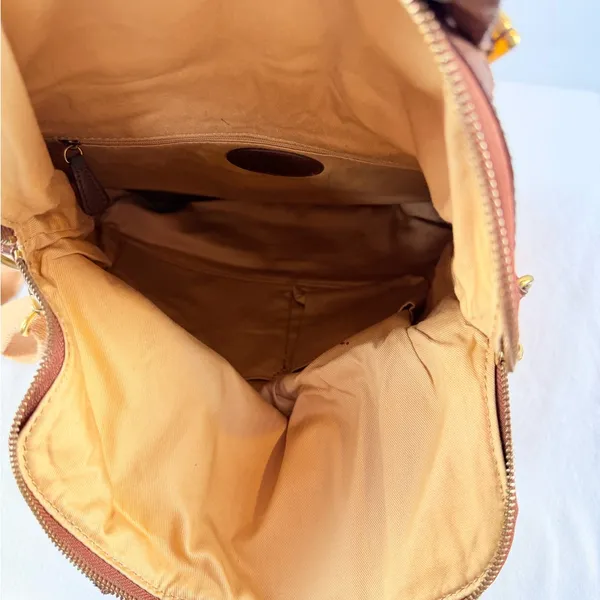 Fossil Woven & Leather‎ Fold Over Handbag with Strap Tan Brown Yellow - Image 5