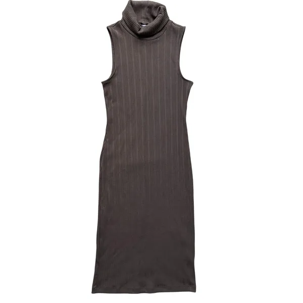 Nine West Taupe Gray Turtleneck Sleeveless Ribbed Midi Dress Size Medium - Image 4