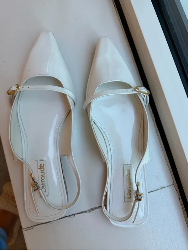 Larroude White Patent Pointed Mary Jane Slingback Flats- worn 1/2x - Image 2