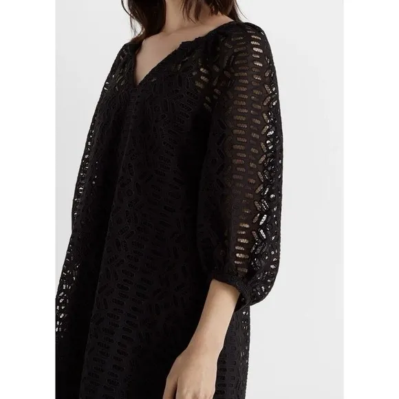 CLUB MONACO women's V Neck Eyelet Short Peasant Dres size Small Black NWT $249 - Image 5